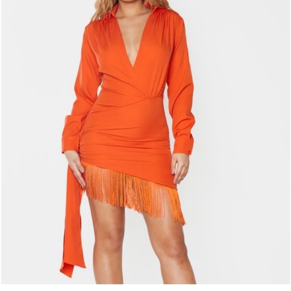 Pretty little thing orange fringe dress never worn new with tags